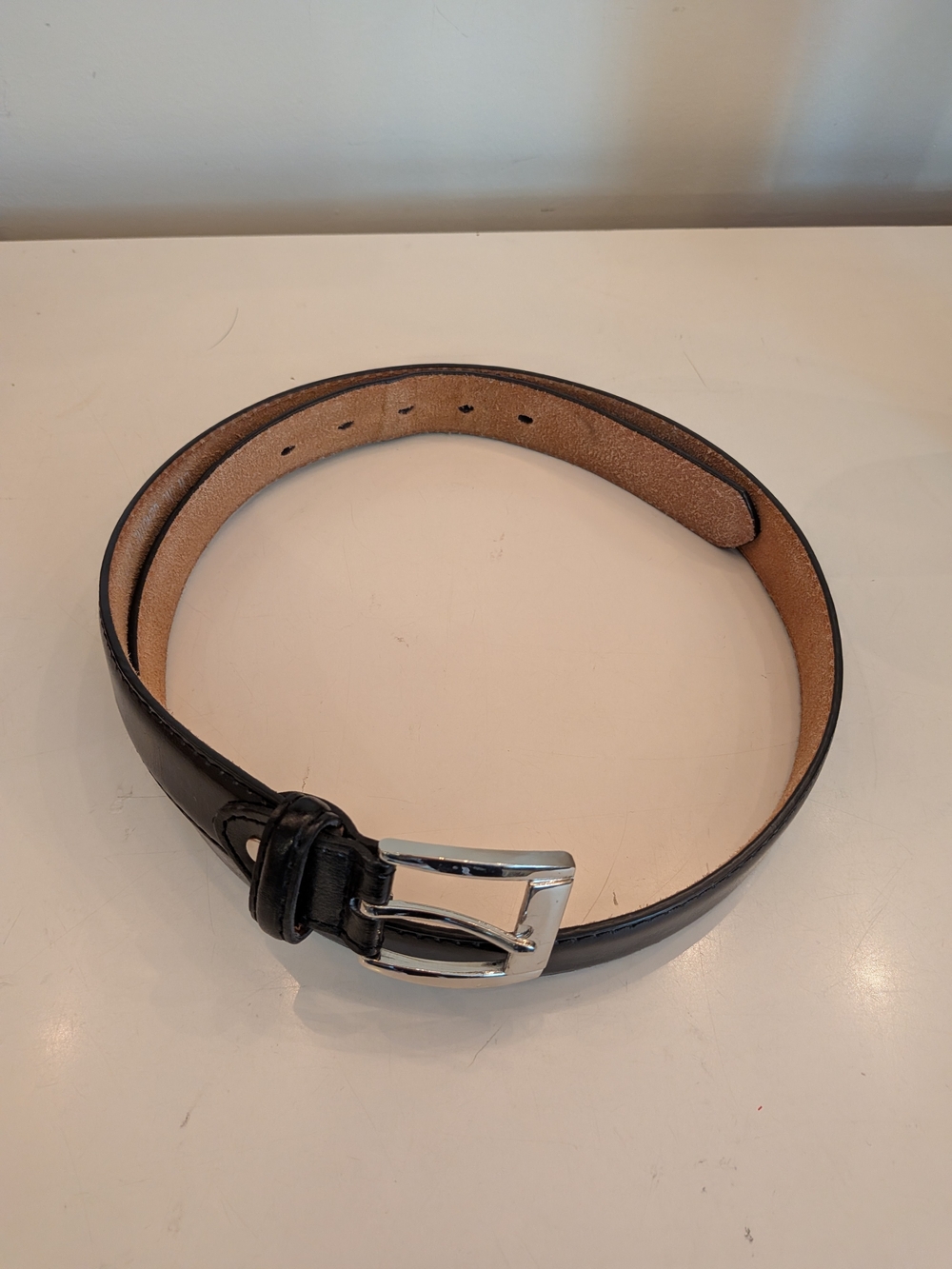 Classic Black Leather Men's Belt with Silver Buckle